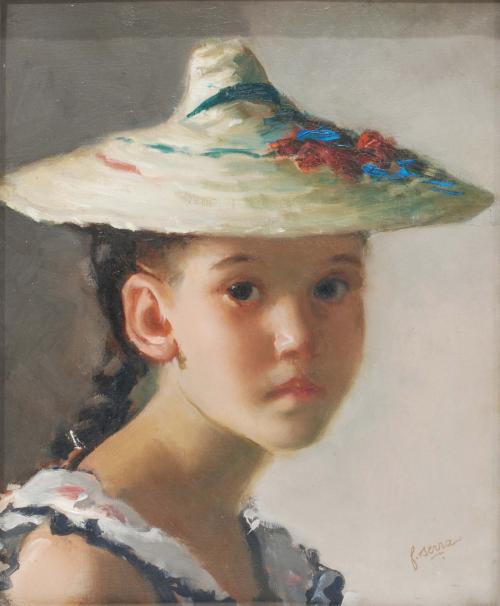 "Retrato niña con sombrero".