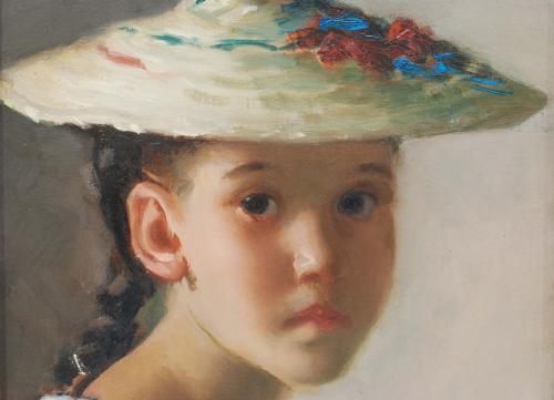 "Retrato niña con sombrero".