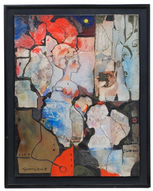 Mixed media, collage, oil on canvas.Signed on the lower left corner.92 x 73 cm and 105,5 x 86,5 cm (frame).