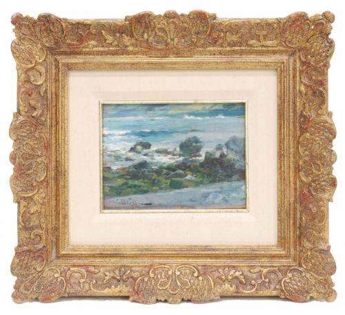 Oil on board.Signed on the lower left corner.Label of the Sala Parés on the back and restoration of Marçal Barrachina.13,5 x 18,5 cm and 35 x 38,5 cm (frame).