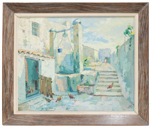 Oil on hardboard.Signed and dated on the lower right corner, 1959.60 x 73 cm. and 76 x 89 cm. (frame).