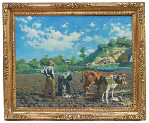 Oil on canvas.Signed on the lower left corner.Label from Estabanell Buxo Collection on the reverse. Losses on the frame.64 x 81 cm. and 82 x 98 cm. (frame).