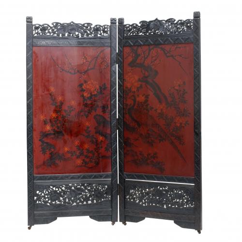 JAPANESE SCREEN IN 2 PARTS, MEIJI PERIOD, 19TH CENTURY