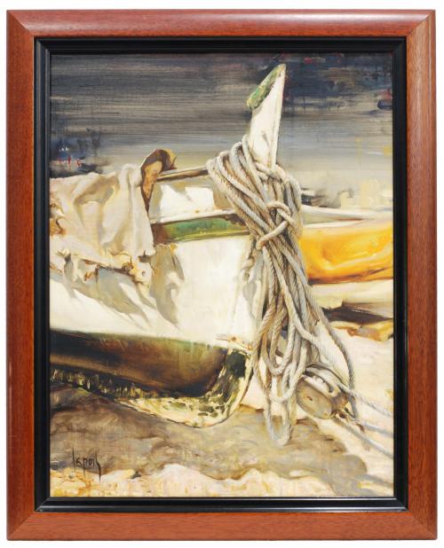 Oil on canvas. Signed on the lower left corner and date on the back, 1989.64 x 48,5 cm and 76 x 61 cm (frame).