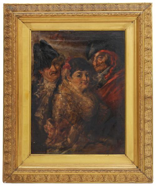 Oil on canvas.Loss of painting, visible restorations in the back, loose canvas.Signed on the upper left corner, 1886. 65,5 x 50 cms y 94 x 79 cms (frame).