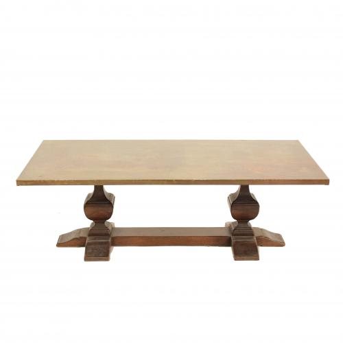 Wood structure, gilted brass table top.43 x 130 x 60 cms.