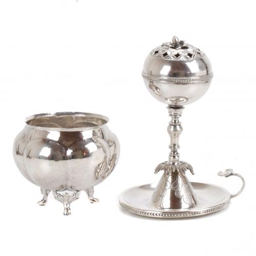 CENSER AND CENTERPIECE, SOUTH AMERICAN SILVER, 20TH CENTURY