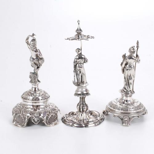 THREE SPANISH SILVER HAT PIN HOLDERS, 19TH CENTURY. 