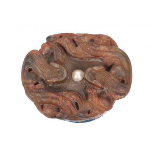 Carved in hard Stone with central decorative pearl5.5x4.5cm