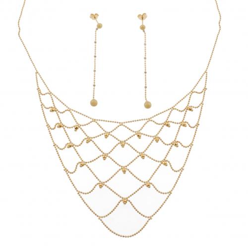 Net necklace and earrings in gold.Earrings with push-back. 14,3 gr. total