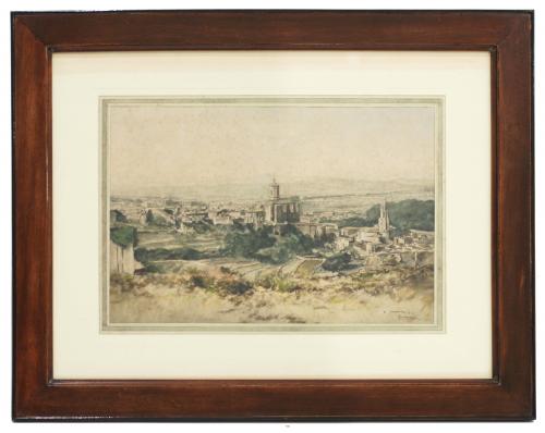 Watercolour on paper.Signed, dated and located on the lower right corner, Girona 1942.Rust stains and old woodworm marks.32 x 47 cm. and 61 x 75, 5 cm. (frame).