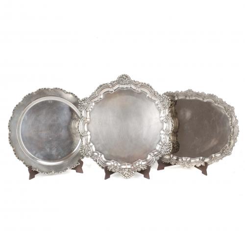 THREE SPANISH SILVER TRAYS, 20TH CENTURY.