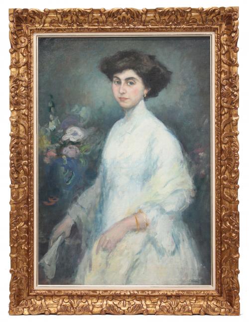 RICARD CANALS Y LLAMBI (1876-1931) "RETRATO DAMA CON FLORES", 1912.