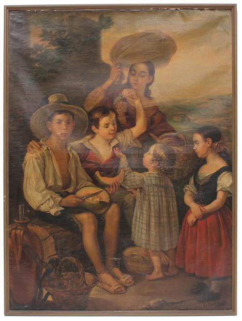 19TH CENTURY SPANISH SCHOOL "YOUTHS EATING FRUITS".