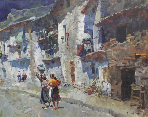 JOSEP SERRASANTA (1916-1998). "PUEBLO CON FIGURAS".