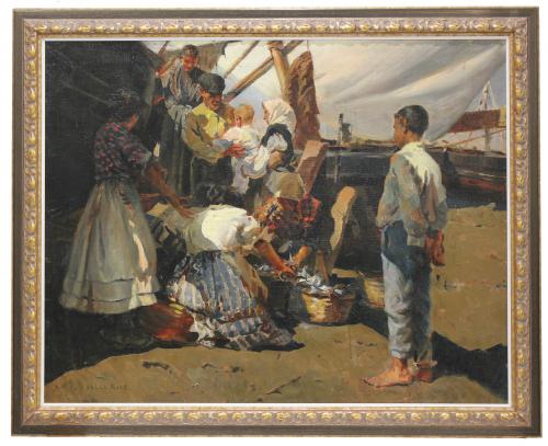 ENRIQUE MARTINEZ CUBELLS Y RUIZ (1874-1947). "VOLVIENDO DE LA PESCA".