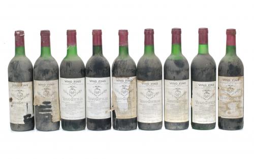 NUEVE BOTELLAS DE VINO FINO VEGA-SICILIA "UNICO", 1982, 198