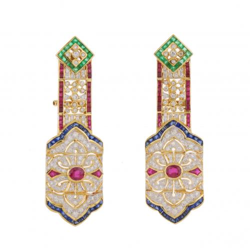 ALEN DIONE. DIAMOND AND SEMI- PRECIOUS STONE DROP EARRINGS