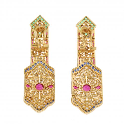 DIAMOND AND SEMI- PRECIOUS STONE DROP EARRINGS