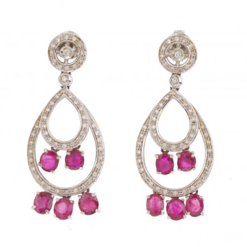 ALEN DIONE. DIAMOND AND RUBY DROP EARRINGS