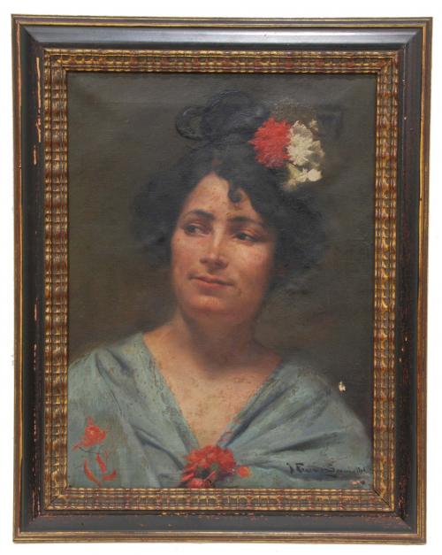 JOAQUIM FREIXES SAURI (1880-c.1942). "MUJER CON CLAVELES EN EL PELO", 1904.