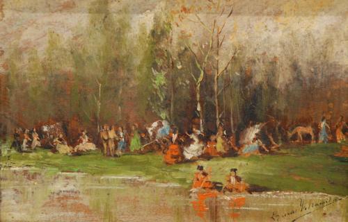 EUGENIO LUCAS Y VILLAMIL (1858-1918). "FIESTA EN EL RÍO".