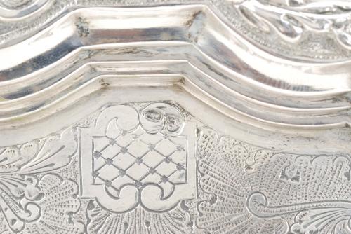 SET OF ENGRAVED SILVER PORTUGUESE TRAYS, ESRLY C20th