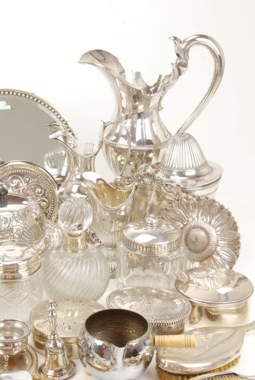 LOT OF VARIOUS PIECES OF PORTUGUESE  GLASS, METAL AND SILVE