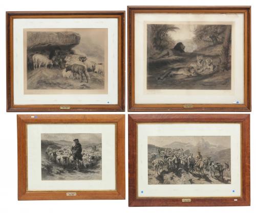 4 GRABADOS BASADOS EN OBRAS DE ROSA BONHEUR (1822-1899).