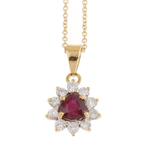 RUBY AND DIAMOND ROSETTE  PENDANT