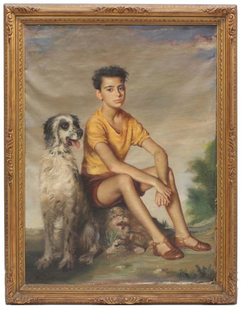 RAMÓN PICHOT SOLER (1924-1996). "RETRATO DE JOVEN CON PERRO"