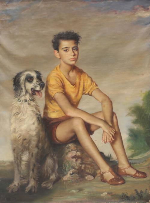 RAMÓN PICHOT SOLER (1924-1996). "RETRATO DE JOVEN CON PERRO