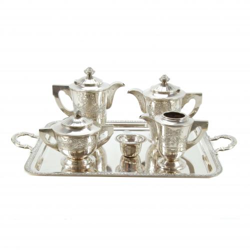 SPANISH SILVER COFFEE AND TEA SET, MID C20th