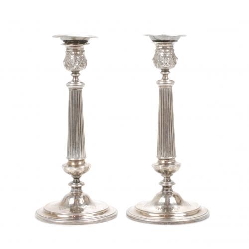 PAIR OF SILVER BARCELONA CANDLESTICKS, C19th.