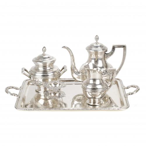 SILVER BARCELONA COFFEE SET, FIRST QUARTER C20th.