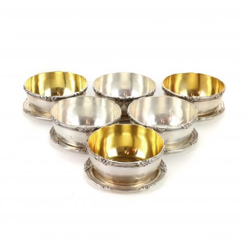 SET OF SIX BARCELONA SILVER SIDE PLATES AND FINGER BOWLS, M