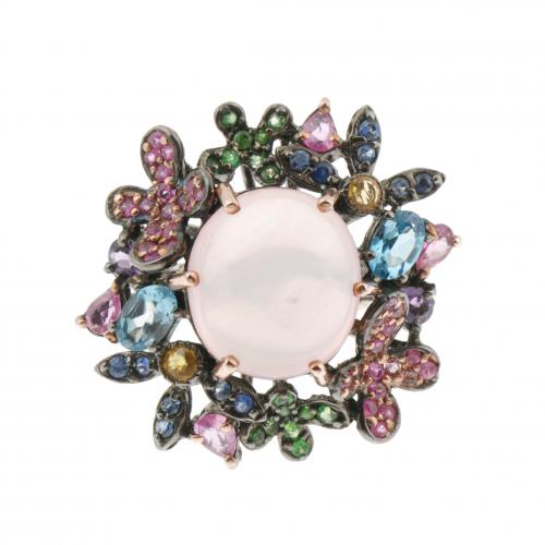 FLORAL RING WITH COLOURED STONES