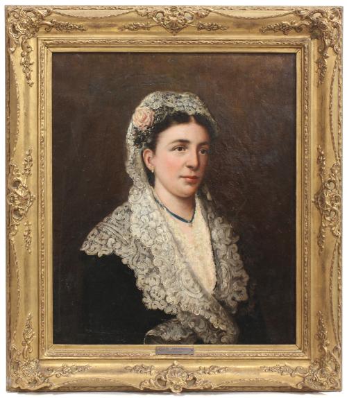 ANTONIO Mª ESQUIVEL (1806-1857). "RETRATO DE DAMA CON MANTILLA", 1847.