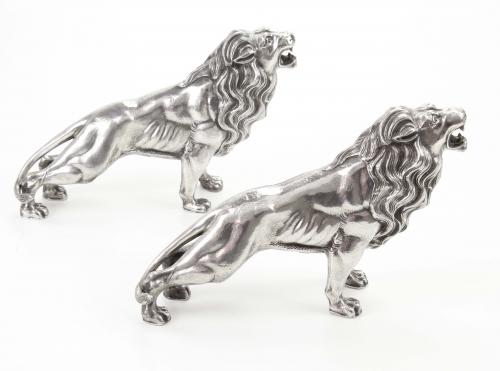 PAIR OF SPANISH SILVER LIONS, MID C20th.