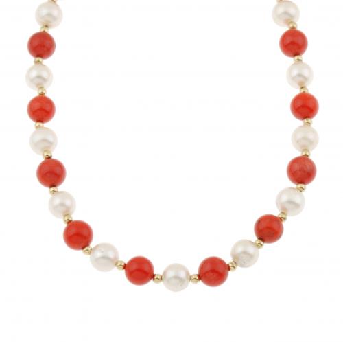 COLLAR PERLAS Y CORAL.