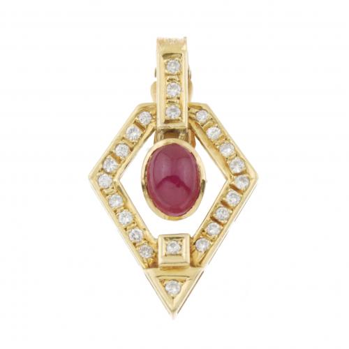 DIAMOND AND RUBY PENDANT.