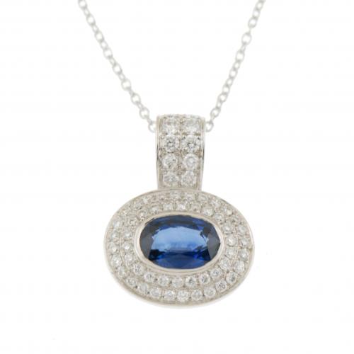 DIAMOND AND SAPPHIRE PENDANT.