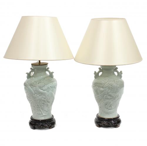 PAIR OF CHINESE VASES CONVERTED INTO LAMPS.