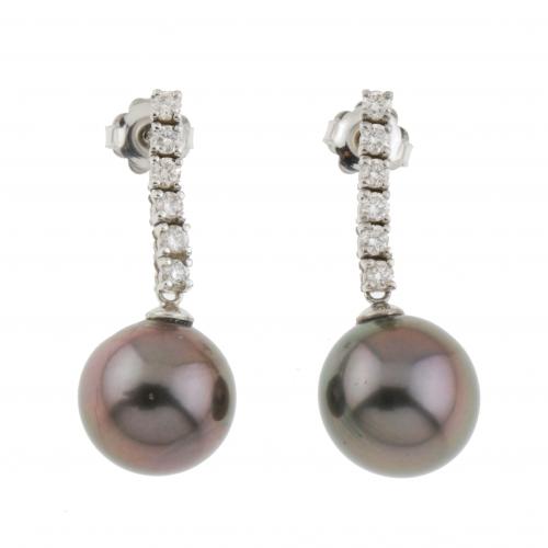 DIAMOND AND TAHITIAN PEARL DROP EARRINGS