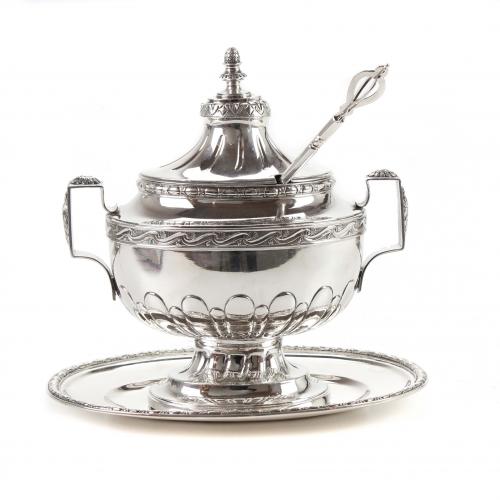 RUSSIAN SILVER SUGAR BOWL SET, 1879.