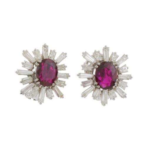 DIAMOND AND RUBY EARRINGS, MID C20th. 