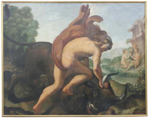 SPANISH SCHOOL, C18th. "HERCULES AND THE CRETAN BULL".