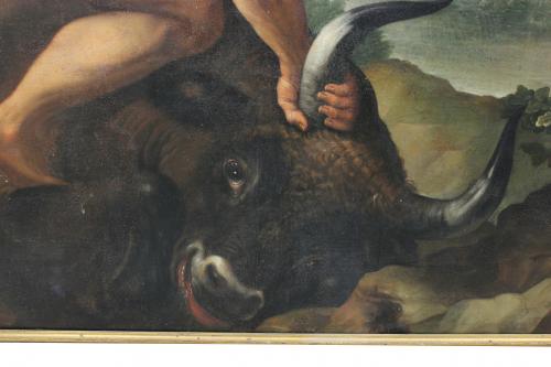 SPANISH SCHOOL, C18th. "HERCULES AND THE CRETAN BULL".