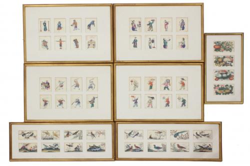 CHINESE SCHOOL, C19th. SEVEN WATERCOLOURS ON VEGETABLE PAPER. 