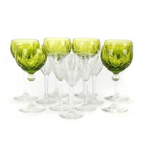 SET OF SIX WHITE WINE GLASSES, MID C20th.